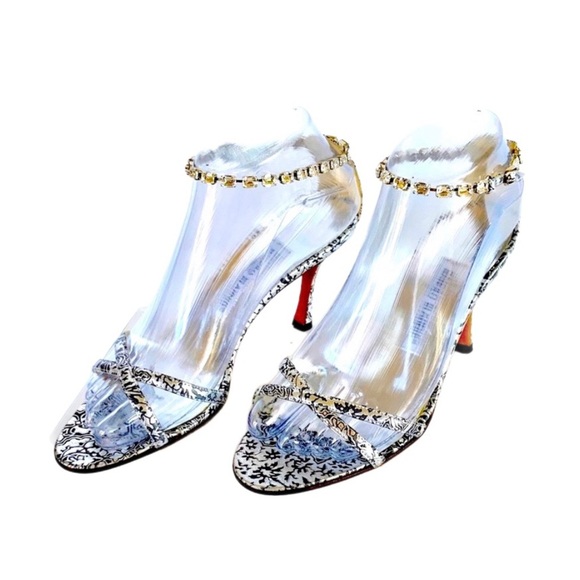 Manolo Blahnik slingback sandals, embossed crystal ankle strap, 7.5 US / 37.5 EU - Picture 15 of 16